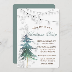 Watercolor PineTree,Sparkle,Lights,Christmas Party Invitation