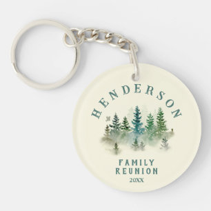 Watercolor PineTrees Family Reunion Button Key Ring