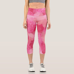 Watercolor Pink Abstract Romantic Capri Leggings