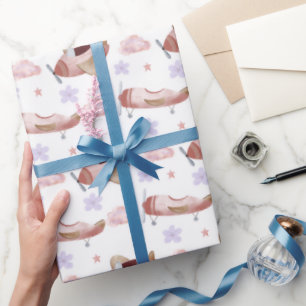 Watercolor Pink Airplane Wrapping Paper