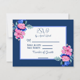 Watercolor Pink and Blue Floral Wedding RSVP Invitation