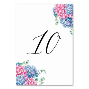 Watercolor Pink and Blue Hydrangeas Table 10 Table Number