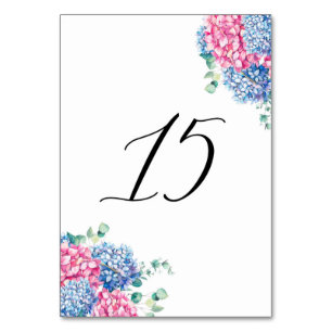 Watercolor Pink and Blue Hydrangeas Table 15 Number