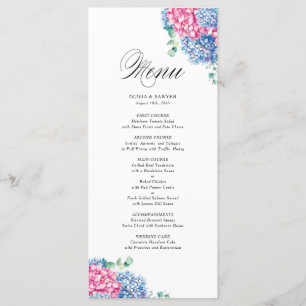 Watercolor Pink and Blue Hydrangeas Wedding Menu