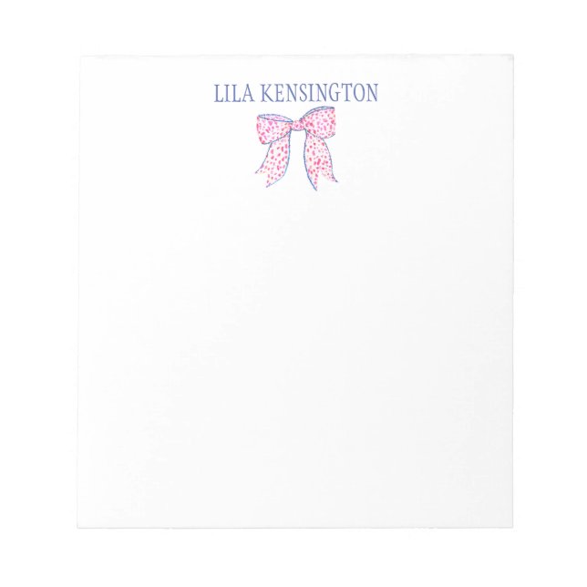Watercolor Pink and Blue Ribbon Bow Notepad (Front)