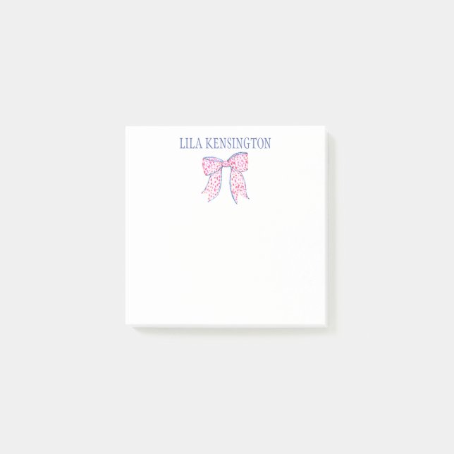 Watercolor Pink and Blue Ribbon Bow Post-it Notes (Front)