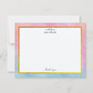 Watercolor Pink and Blue Stationery Thank You Card