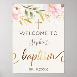 Watercolor Pink And Gold Baptism Welcome Poster