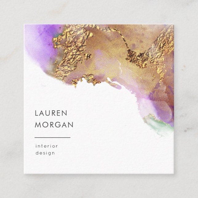 Watercolor pink and gold faux foil Business Card (Front)