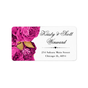 Watercolor Pink and Gold Flowers Address Label