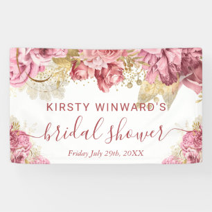 Watercolor Pink and Gold Flowers Bridal Shower Banner