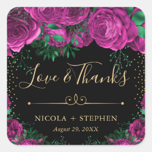 Watercolor Pink and Gold Glam Roses Wedding Square Sticker