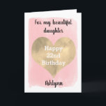 Watercolor Pink and Gold Heart 22nd Birthday Card<br><div class="desc">A pretty pink and gold 22nd birthday card for daughter, granddaughter, sister, etc. The front of this watercolor 22nd birthday card for her can be easily personalised with her name. The inside card message and the back of the card can also be edited if wanted. This pretty twenty second card...</div>