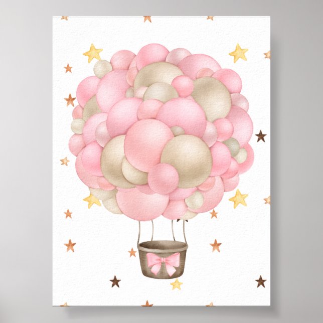 Watercolor Pink and Gold Hot Air Balloon Printable Poster (Front)