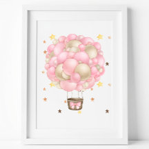 Watercolor Pink and Gold Hot Air Balloon Printable