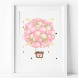 Watercolor Pink and Gold Hot Air Balloon Printable Poster