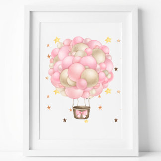 Watercolor Pink and Gold Hot Air Balloon Printable Poster
