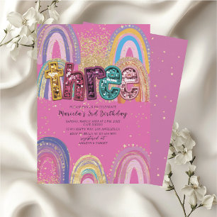 Watercolor pink and gold stars BirthdaInvitation Invitation
