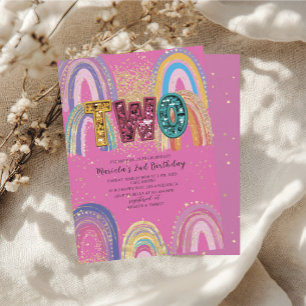  Watercolor pink and gold stars  BirthdaInvitation Invitation