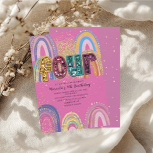  Watercolor pink and gold stars  BirthdaInvitation Invitation