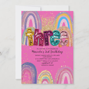  Watercolor pink and gold stars  BirthdaInvitation Invitation