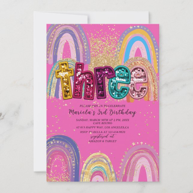  Watercolor pink and gold stars  BirthdaInvitation Invitation (Front)