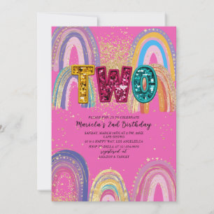  Watercolor pink and gold stars  BirthdaInvitation Invitation
