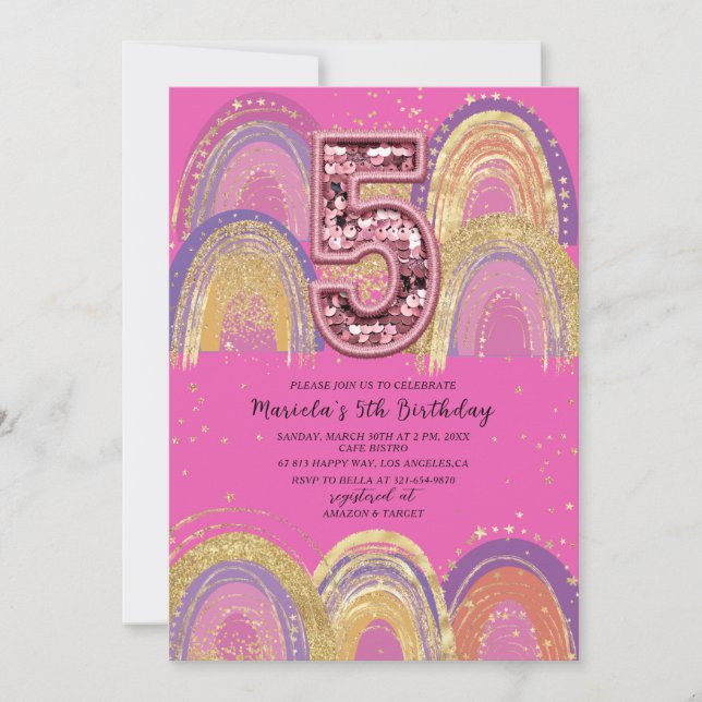 Watercolor pink and gold stars  Birthday Party Invitation (Front)
