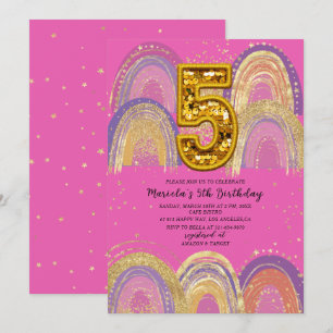 Watercolor pink and gold stars  Birthday Party Invitation
