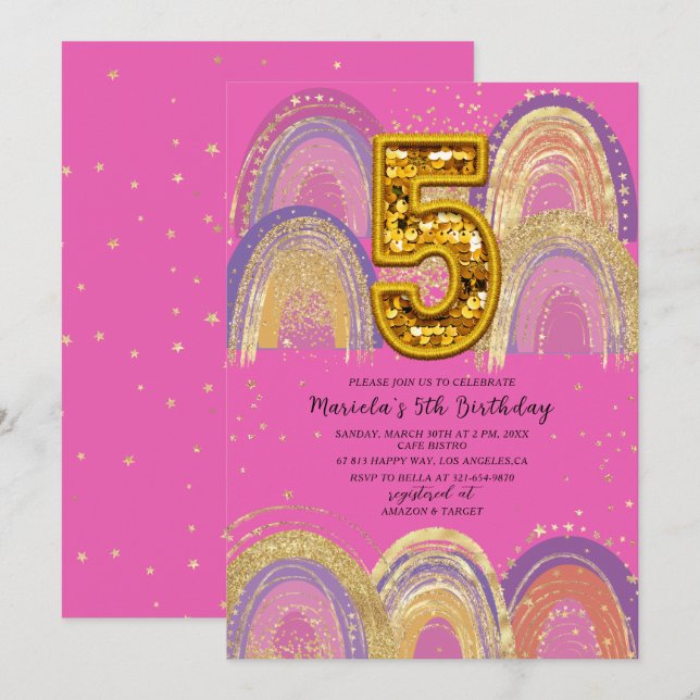 Watercolor pink and gold stars  Birthday Party Invitation (Front/Back)
