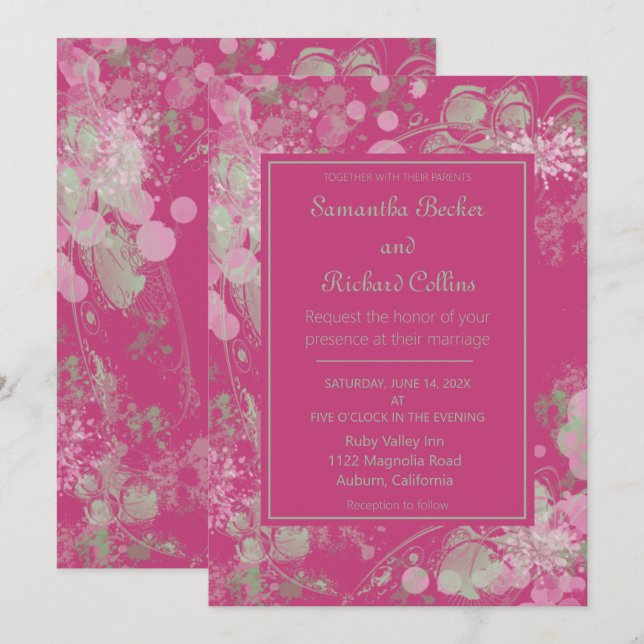 Watercolor Pink and Green Botanical Wedding Invitation (Front/Back)