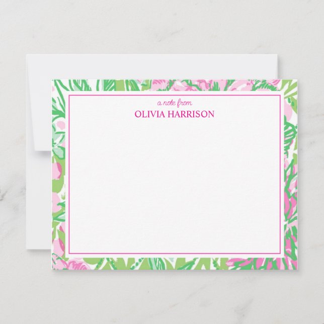 Watercolor pink and green floral stationary card (Front)