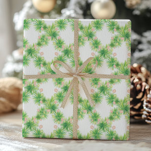 Watercolor Pink and Green Lights Garland Christmas Wrapping Paper