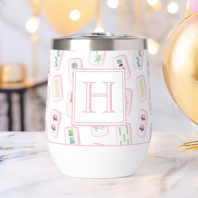 Watercolor Pink and Green Mahjong Tiles Monogram (Creator Uploaded)