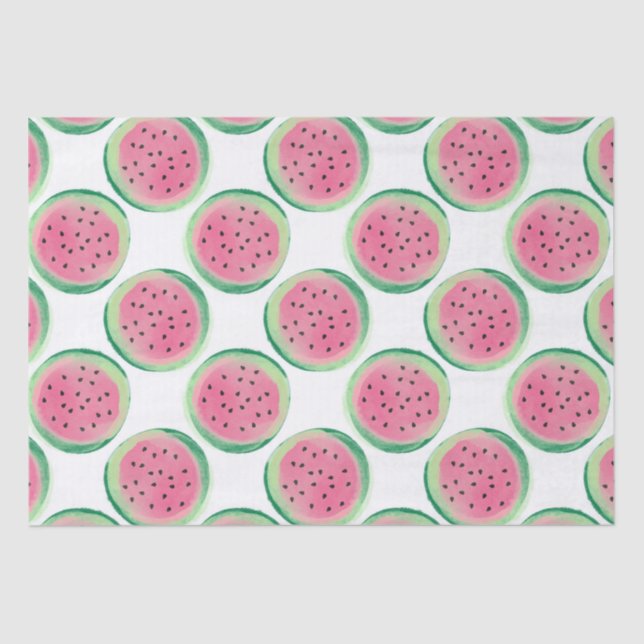 Watercolor Pink and Green Watermelon Pattern Tissue Paper (Front)