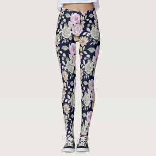 Watercolor Pink and Mint Green Roses Floral Boho Leggings