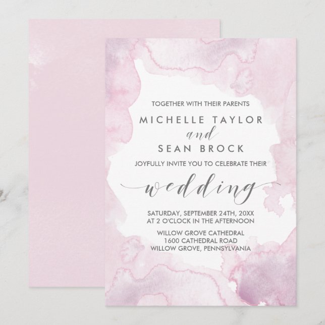 Watercolor | Pink and Purple Wedding Invitation (Front/Back)