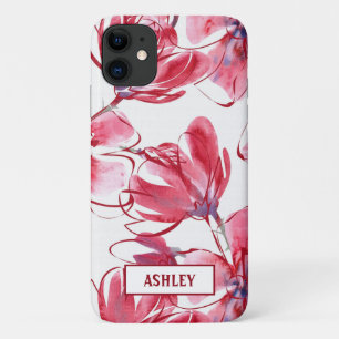 Watercolor Pink And Red Flowers iPhone 11 Case