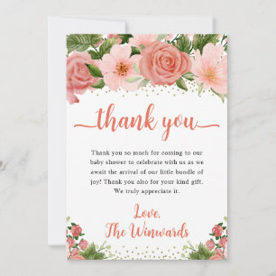 Watercolor Pink and Red Roses Baby Shower Thank You Card