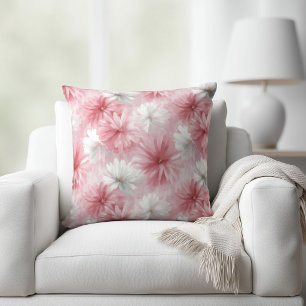 Watercolor Pink and White Floral Cushion