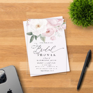 Watercolor pink and white flowers bridal shower acrylic invitations