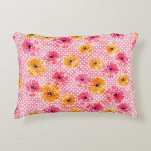 Watercolor pink and yellow gerbera flowers pattern decorative cushion