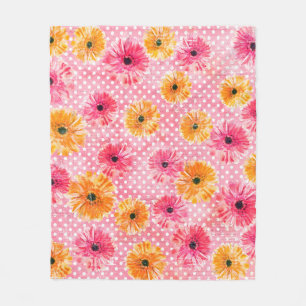 Watercolor pink and yellow gerbera flowers pattern fleece blanket