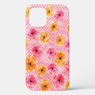 Watercolor pink and yellow gerbera flowers pattern iPhone 12 case
