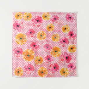 Watercolor pink and yellow gerbera flowers pattern tapestry