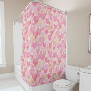 Watercolor Pink and Yellow Hearts cute romantic  Shower Curtain
