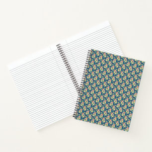 Watercolor Pink and Yellow Roses on Navy Blue Notebook