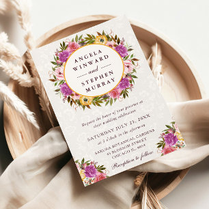 Watercolor Pink and Yellow Wreath Wedding Invitation