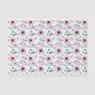 Watercolor Pink Anemone and Eucalyptus Pattern Tissue Paper