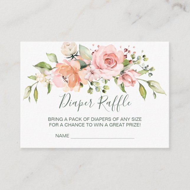 Watercolor pink apricot roses Diaper Raffle Enclosure Card (Front)